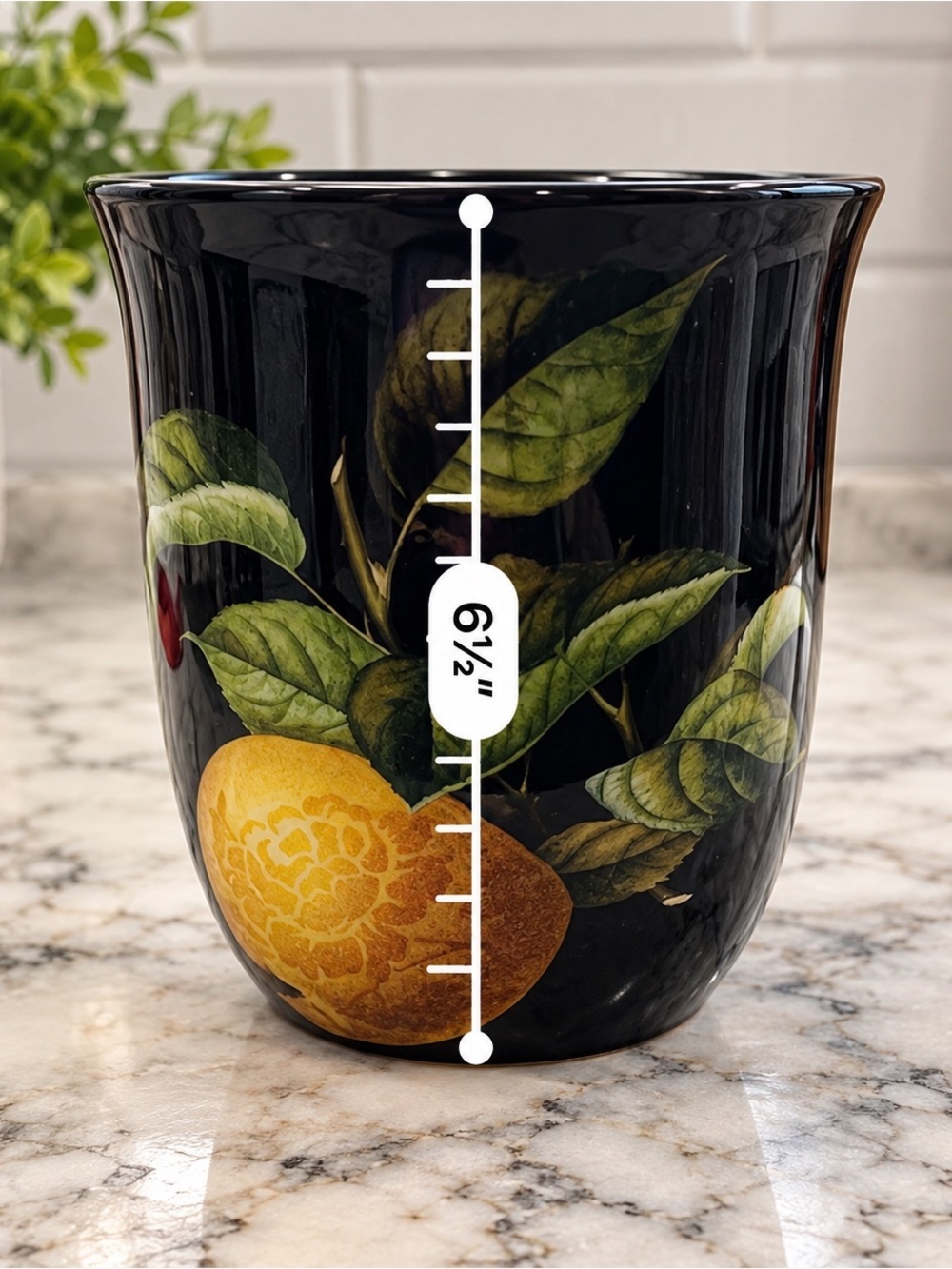 Certified International Lemon Utensil Crock Black Botanical Mindy Sommers 6.5” - Picture 6 of 7